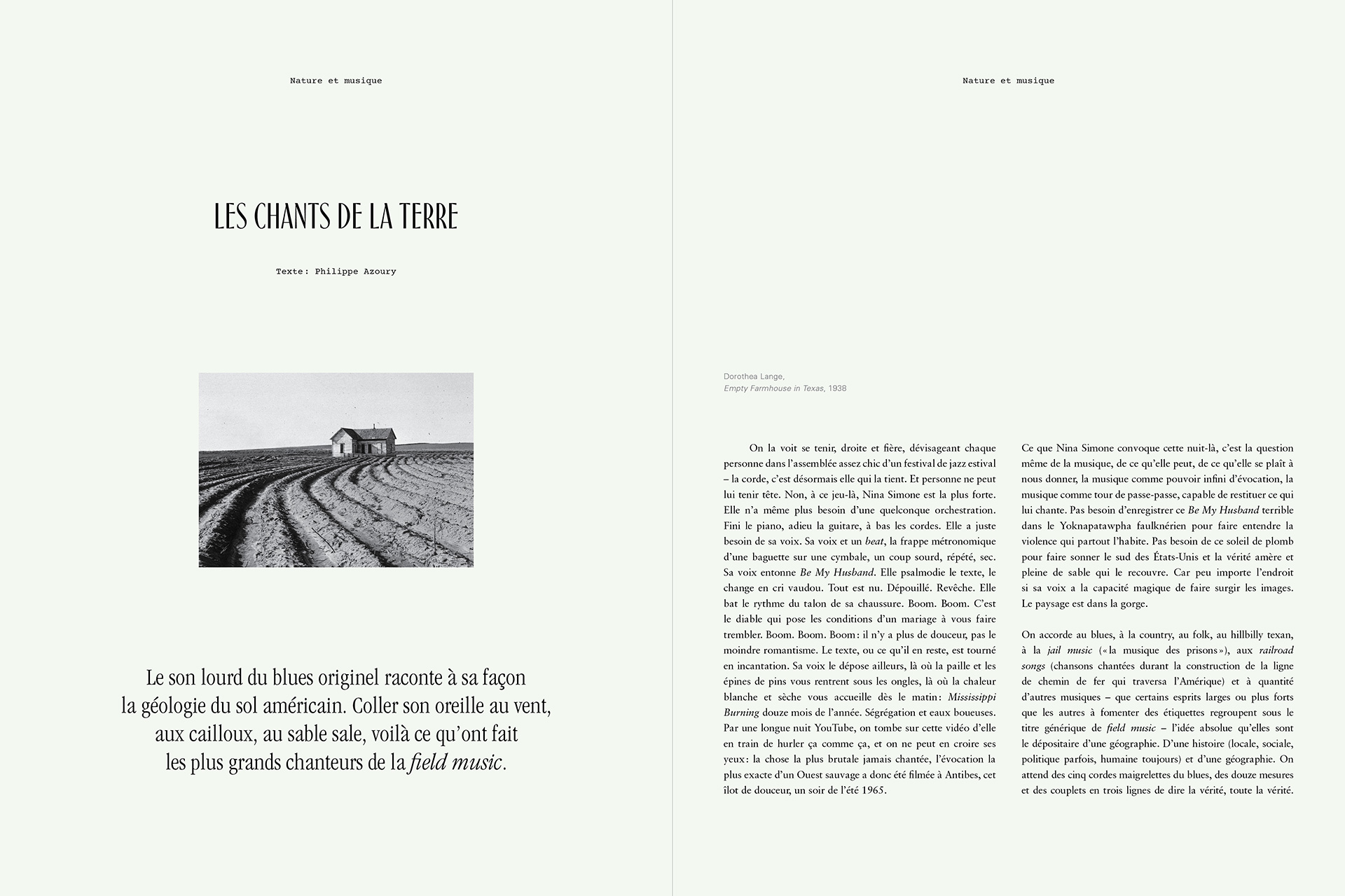 Le Monde d'Hermès, Hermès, Benjamin Grillon, Olivier Wicker, Caroline Géraud, Philippe Azoury, Dorothea Lange, Nina Simone, Field Music