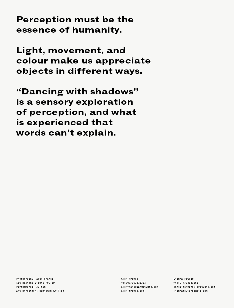 Dancing with Shadows, Alex Franco, Lianna Fowler. Still life photography, Set Design, Art Direction, Creative Direction, Art